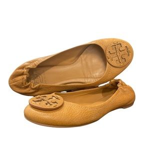 Tory Burch  Pebbled Leather Slip-On Emblem Cap Ballet Flats